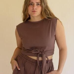 Convertible wrap linen blend blouse